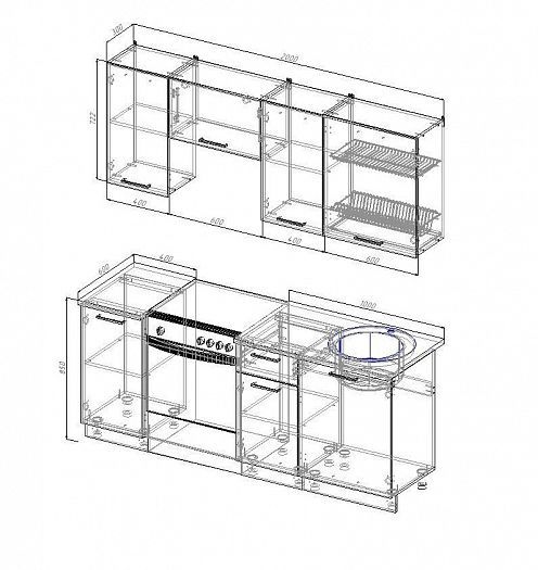 Кухонный гарнитур "Лофт" 2000 мм - схема