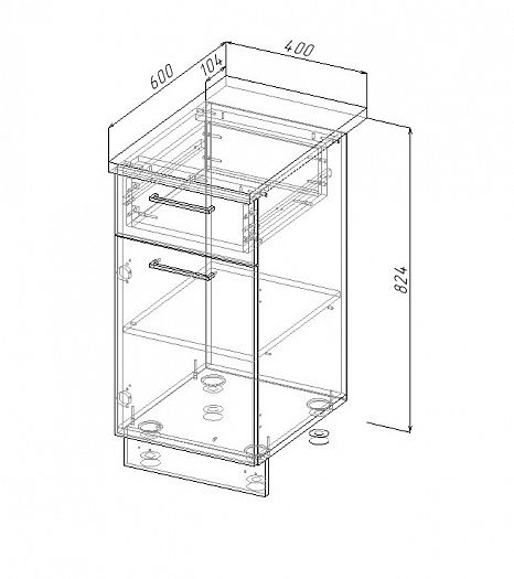 Модуль нижний 1 ящик/дверка "Бланка" Арт. МНЯ 40 (без столешницы) - схема