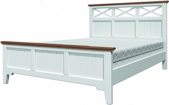 Кровать "Грация-5" 1400 мм с карнизом + ламели - Цвет: Белый античный/Дуб коньяк