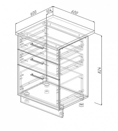 Модуль нижний 3 ящика "Гранж" Арт. МН3Я 60 (без столешницы) - схема
