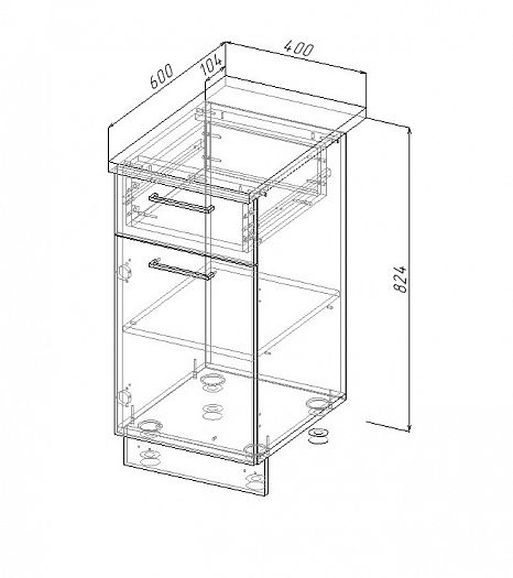Модуль нижний 1 ящик/дверка "Гранж" Арт. МНЯ 40 (без столешницы) - схема