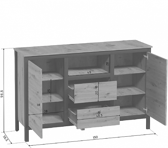 Тумба "LOFT" (Лофт) KOM2D2S/150 - Тумба "LOFT" (Лофт) KOM2D2S/150, Цвет: Дуб Вотан/Черный