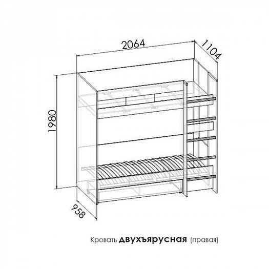 Кровать двухъярусная К2 "Ральф Софт" Правая - Схема