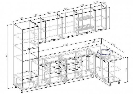 Угловой кухонный гарнитур "Бланка" 3200*1400 мм - схема