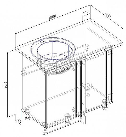 Модуль под мойку угловой "Лофт" Арт. ММ100Л Левый (без столешницы) - схема