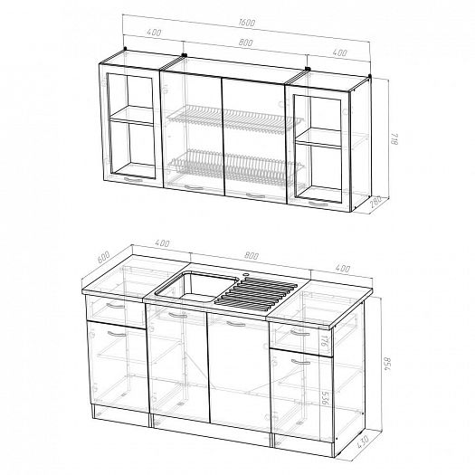 Кухонный гарнитур "Сабрина стандарт" 1600 мм - Кухонный гарнитур Сабрина стандарт 1600 - размеры