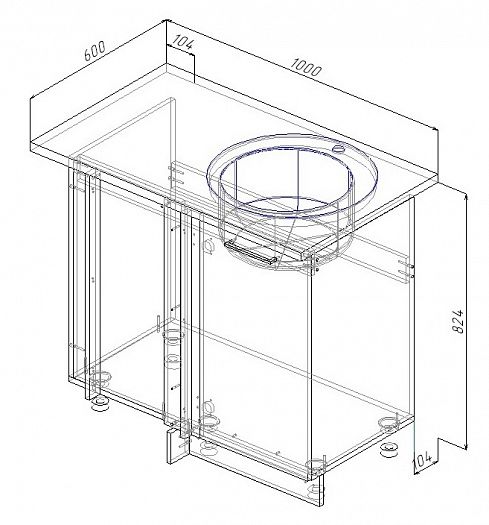 Модуль под мойку угловой "Демо" Арт. ММ100Пр Правый (без столешницы) - схема