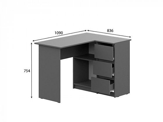 Стол письменный "Денвер" угловой - Размеры, цвет: Графит
