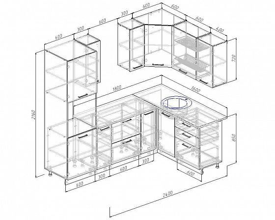 Угловой кухонный гарнитур "Антрацит" 2400*1600 мм - схема