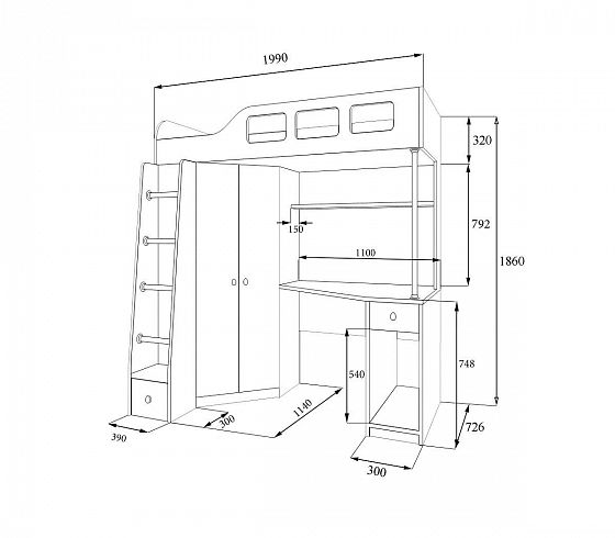 Кровать-чердак Астра 7 - Кровать чердак Астра 7 - схема