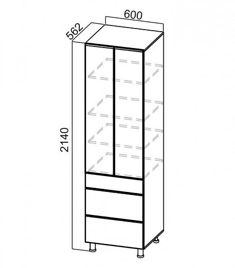 Пенал 600/2140 глухой с 3 ящиками"Модерн" П600яг/2140 - Схема