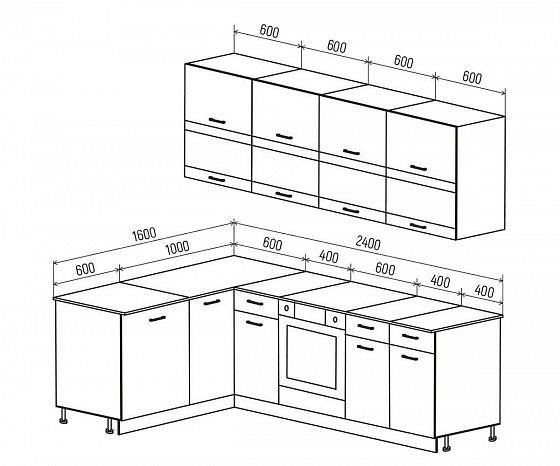 Кухня угловая "Техно" 2,4*1,6 м Софт - Схема