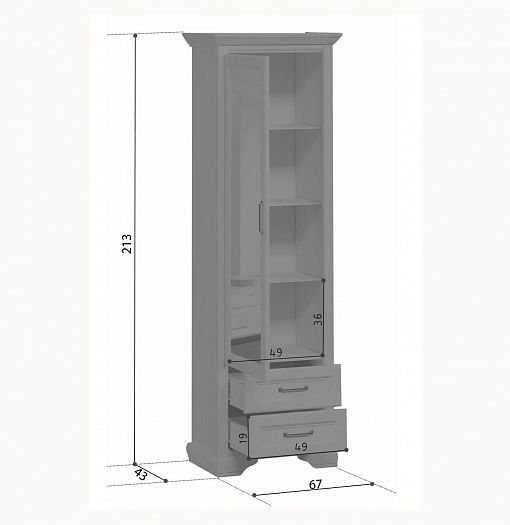 Шкаф "STYLIUS" (Стилиус) B169-REG1W2S - размеры