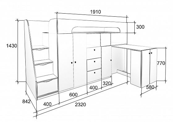 Кровать-чердак Астра 11 - Кровать чердак Астра 11 - схема