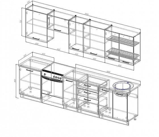 Кухонный гарнитур "Лофт" 3000 мм - схема