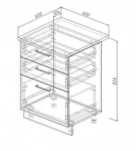 Модуль нижний 3 ящика "Гарда" Арт. МН3Я 60 (без столешницы) - схема