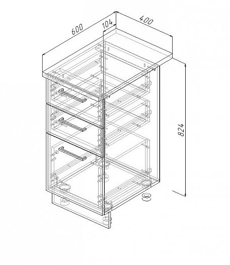 Модуль нижний 3 ящика "Бланка" Арт. МН3Я 40 (без столешницы) - схема