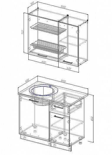 Кухонный гарнитур "Гранж" 1000 мм - схема