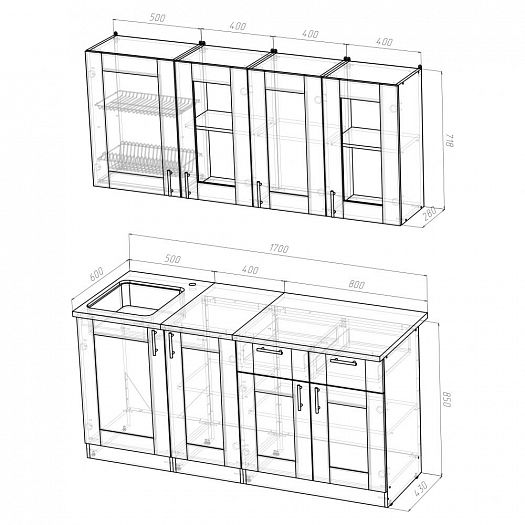 Кухонный гарнитур "Симона демо"  1700 мм - Кухонный гарнитур Симона демо 1700 - размеры