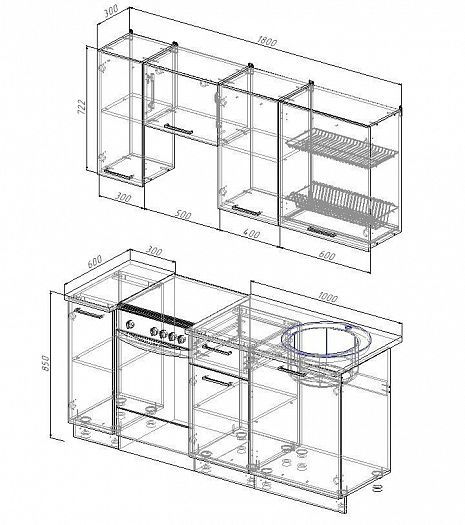 Кухонный гарнитур "Гранж" 1800 мм - схема